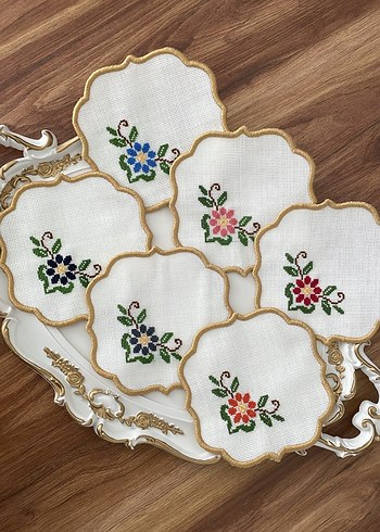 Beden çeşitli Renk Çiçek Nakışlı 6'lı Klasik Supla Seti