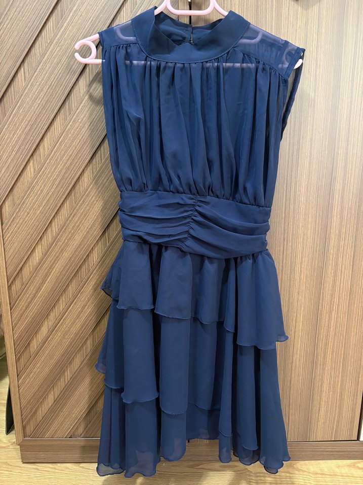 Fırfırlı Lacivert Midi Abiye Elbise - Görsel 2