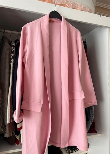 Pembe Kadın Uzun Drapeli Ceket hiç kullanılmadı