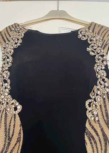 Zebra Desenli Uzun Siyah Kadın Abiye Elbise - Görsel 4