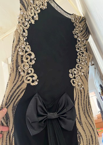 Zebra Desenli Uzun Siyah Kadın Abiye Elbise - Görsel 3