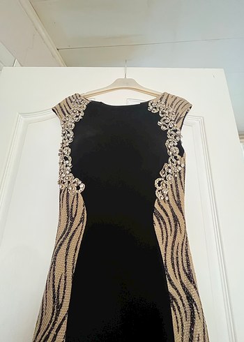 Zebra Desenli Uzun Siyah Kadın Abiye Elbise - Görsel 2