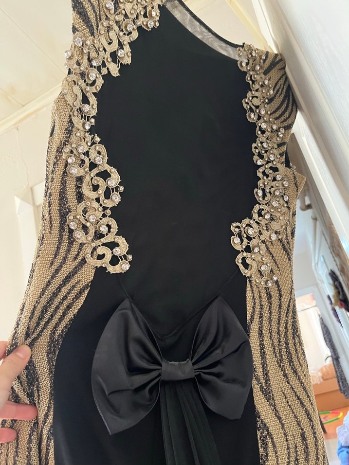 Zebra Desenli Uzun Siyah Kadın Abiye Elbise - Görsel 3