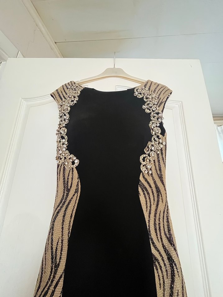 Zebra Desenli Uzun Siyah Kadın Abiye Elbise - Görsel 2