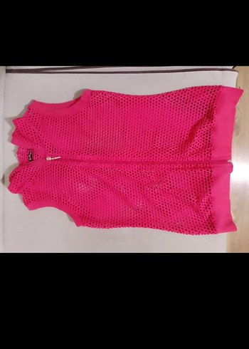 Kız Çocuk Pembe Fermuarlı V Yaka Yelek