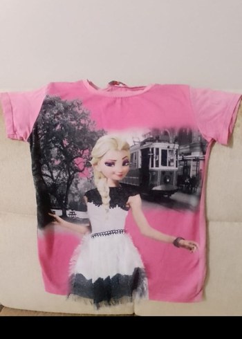 Kız Çocuk Pembe Baskılı Kısa Kollu Tişört