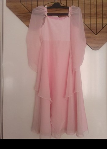 Pembe Uzun Drapeli Kız Çocuk Abiye Elbise