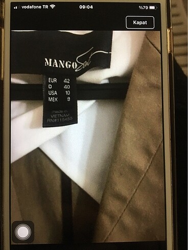 xl Beden Mango ceket