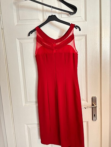 s Beden Kırmızı transparan detaylı kısa elbise