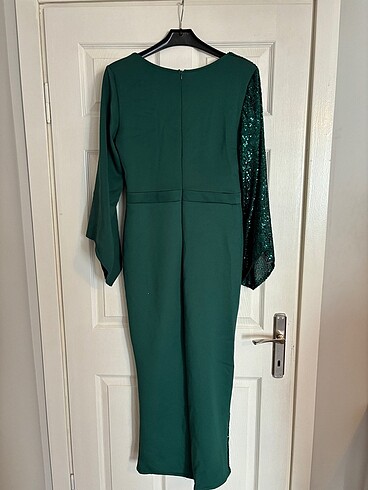 xl Beden yeşil Renk Yeşil payetli kemer detaylı uzun elbise