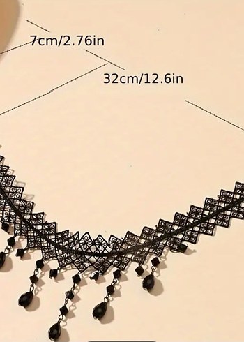 Siyah İşlemeli Gotik Boncuklu  Kolye - Görsel 5
