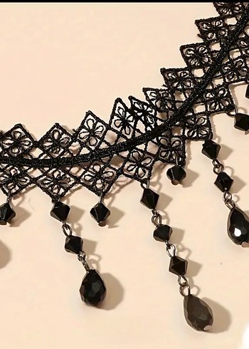 Siyah İşlemeli Gotik Boncuklu  Kolye - Görsel 6