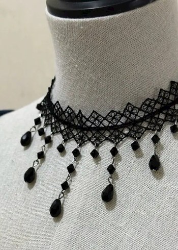 Siyah İşlemeli Gotik Boncuklu  Kolye - Görsel 4