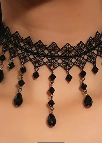 Siyah İşlemeli Gotik Boncuklu  Kolye - Görsel 3