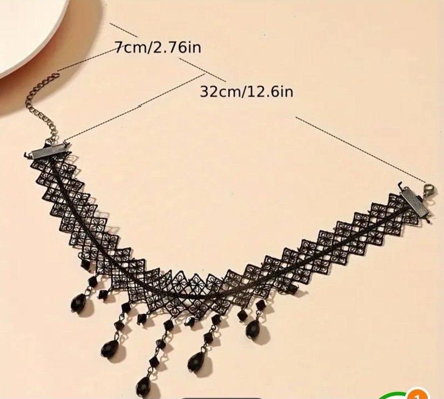 Siyah İşlemeli Gotik Boncuklu  Kolye - Görsel 5