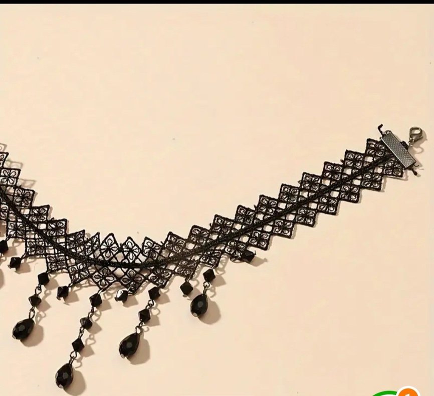 Siyah İşlemeli Gotik Boncuklu  Kolye - Görsel 2