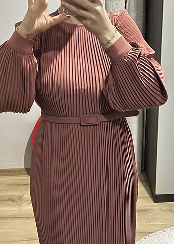 Pembe Piliseli Uzun Kadın Elbisesi - Görsel 8