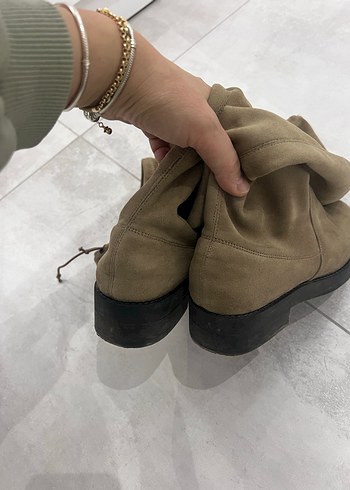 Elle Bej Süet Dizüstü Topuklu Kadın Çizme - Görsel 6