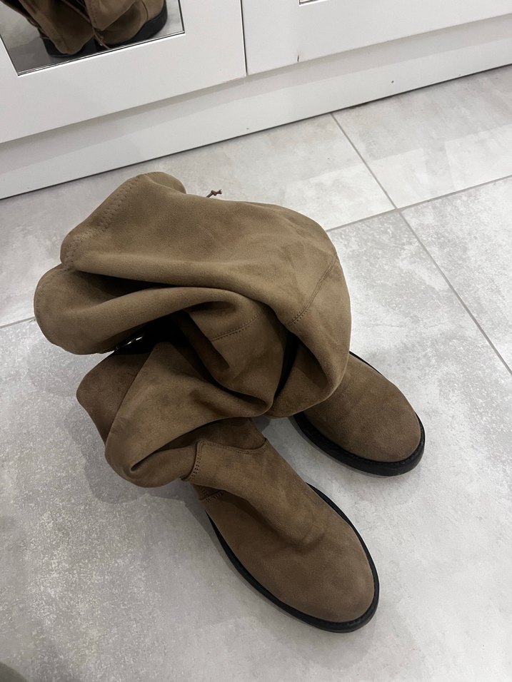 Elle Bej Süet Dizüstü Topuklu Kadın Çizme - Görsel 5