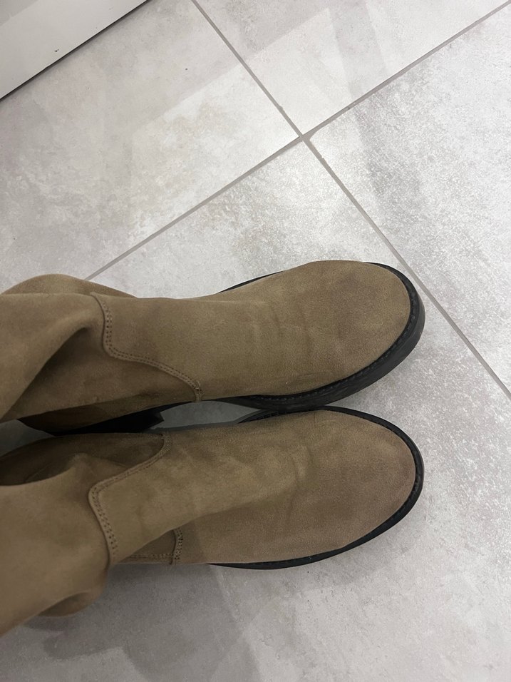 Elle Bej Süet Dizüstü Topuklu Kadın Çizme - Görsel 4