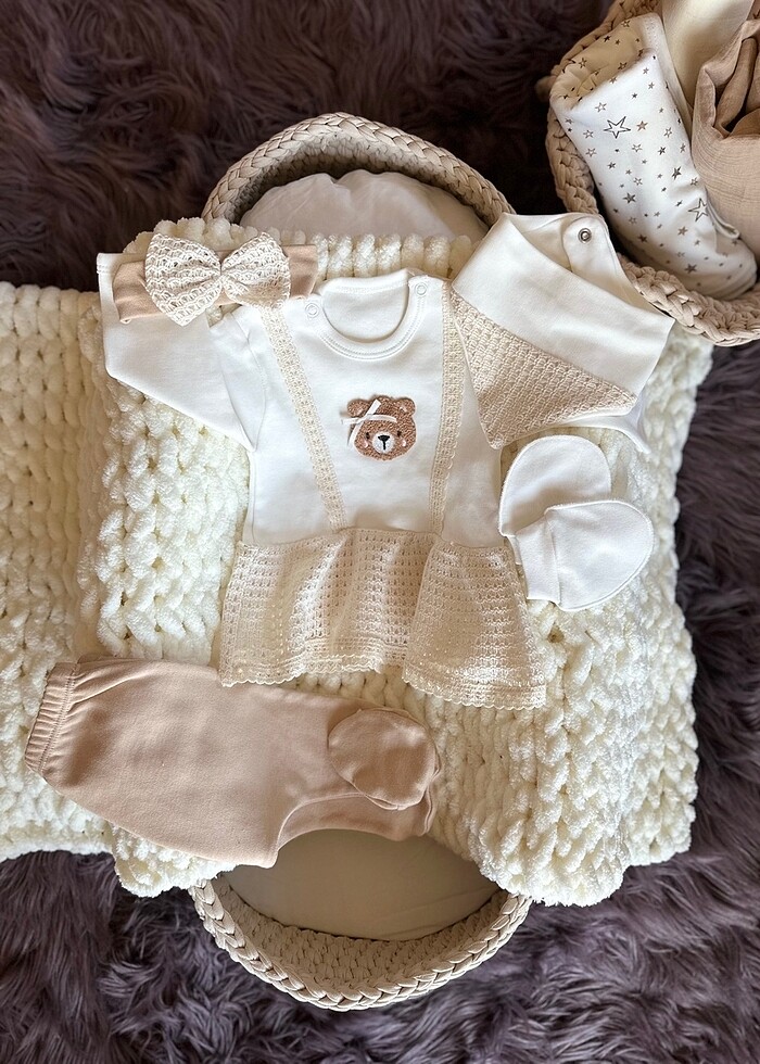 5li Dantelli Yenidoğan Hastane Çıkışı Seti - Pamuk, Hediye Ku - Görsel 3