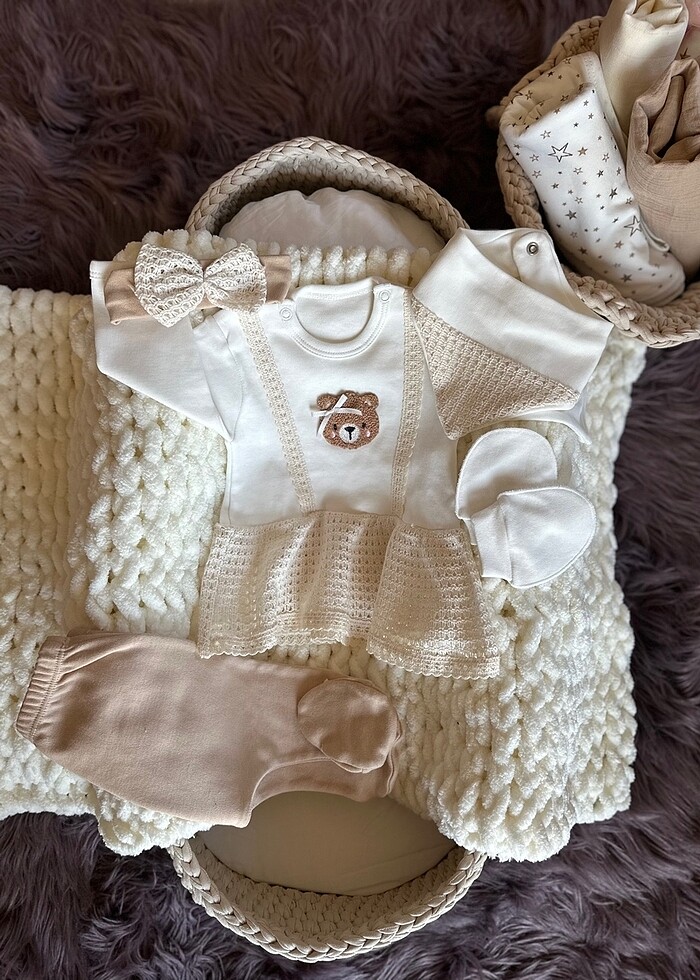 5li Dantelli Yenidoğan Hastane Çıkışı Seti - Pamuk, Hediye Ku - Görsel 2