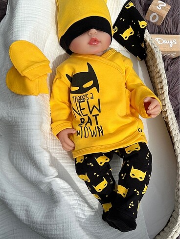 5li Batman Temalı Yenidoğan Hastane Çıkışı Seti - 0 Pamuk - Görsel 5