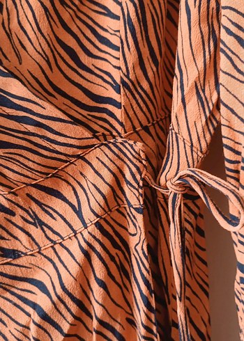 xl Beden turuncu Renk Taba Rengi Zebra Desenli Uzun Kollu Emzirme Sabahlığı