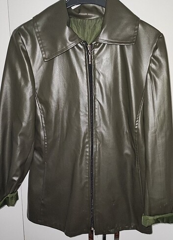 Diğer İçi astarlı fermuarlı asker yeşili renk deri ceket
