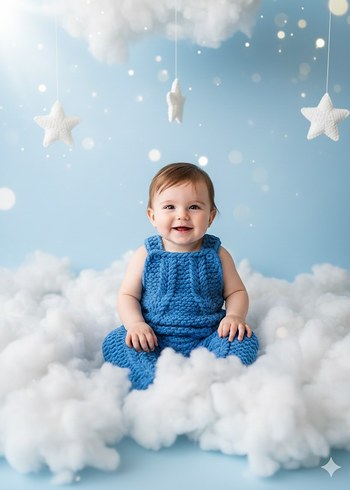 Örgü Mavi Askılı Erkek Bebek Tulum - Görsel 4