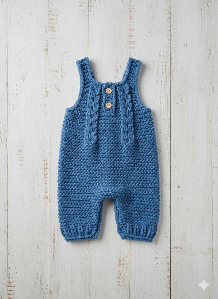 Örgü Mavi Askılı Erkek Bebek Tulum - Görsel 2