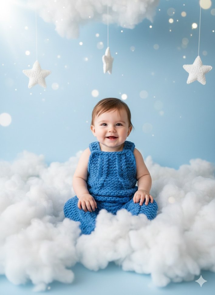 Örgü Mavi Askılı Erkek Bebek Tulum - Görsel 4