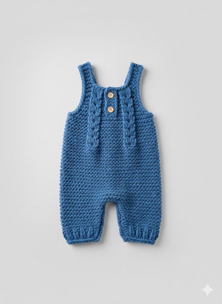 Örgü Mavi Askılı Erkek Bebek Tulum - Görsel 3