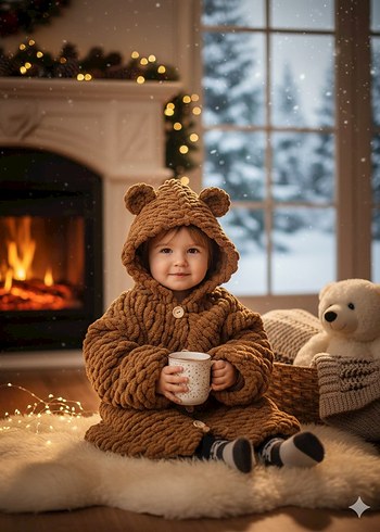 Kapüşonlu Erkek Çocuk Örgü Hırka - Görsel 2