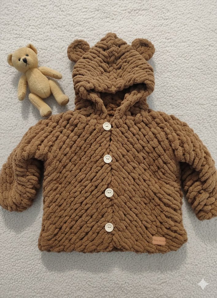 Kapüşonlu Erkek Çocuk Örgü Hırka - Görsel 3