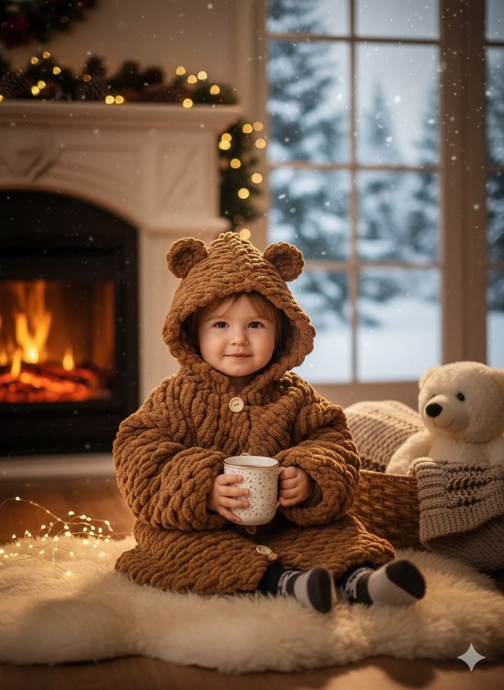 Kapüşonlu Erkek Çocuk Örgü Hırka - Görsel 2