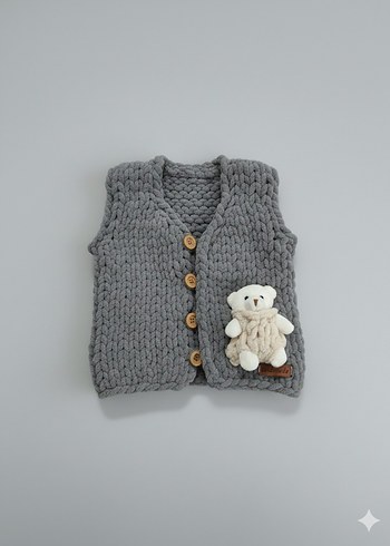 Kız Çocuk Bej Örgü Yelek - Görsel 2