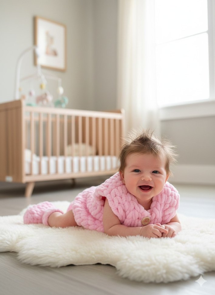 Pembe Örgü Kız Bebek Patik & Yelek - Görsel 2