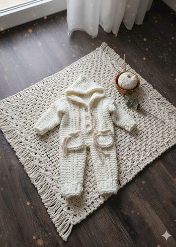 Bebek Örgü Kapüşonlu Tulum - Görsel 2