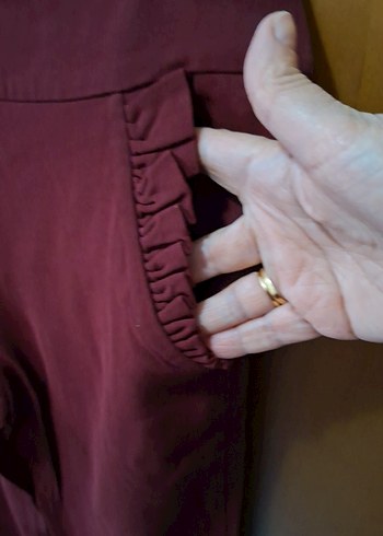 Bordo Kadın Pilili Kumaş Pantolon - Görsel 2