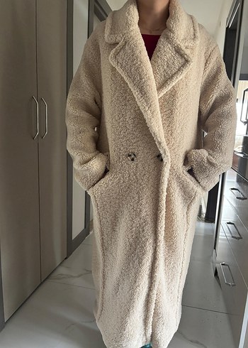 Kadın Bej Uzun Peluş Kaban tedi - Görsel 3