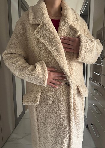 Kadın Bej Uzun Peluş Kaban tedi - Görsel 2