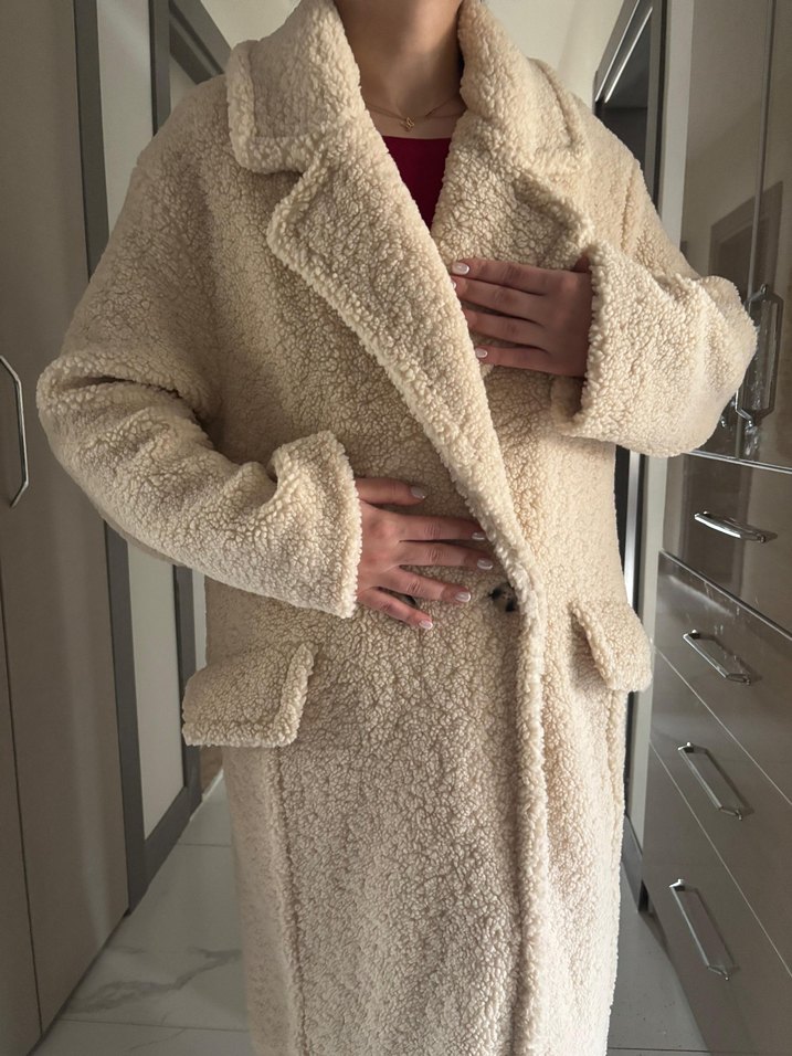 Kadın Bej Uzun Peluş Kaban tedi - Görsel 2