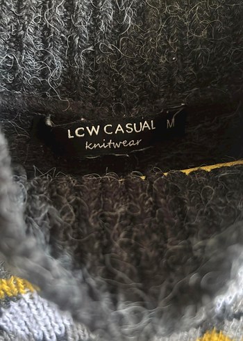 Bohem Gri Desenli Yüksek Yakalı Triko Kazak - Görsel 3