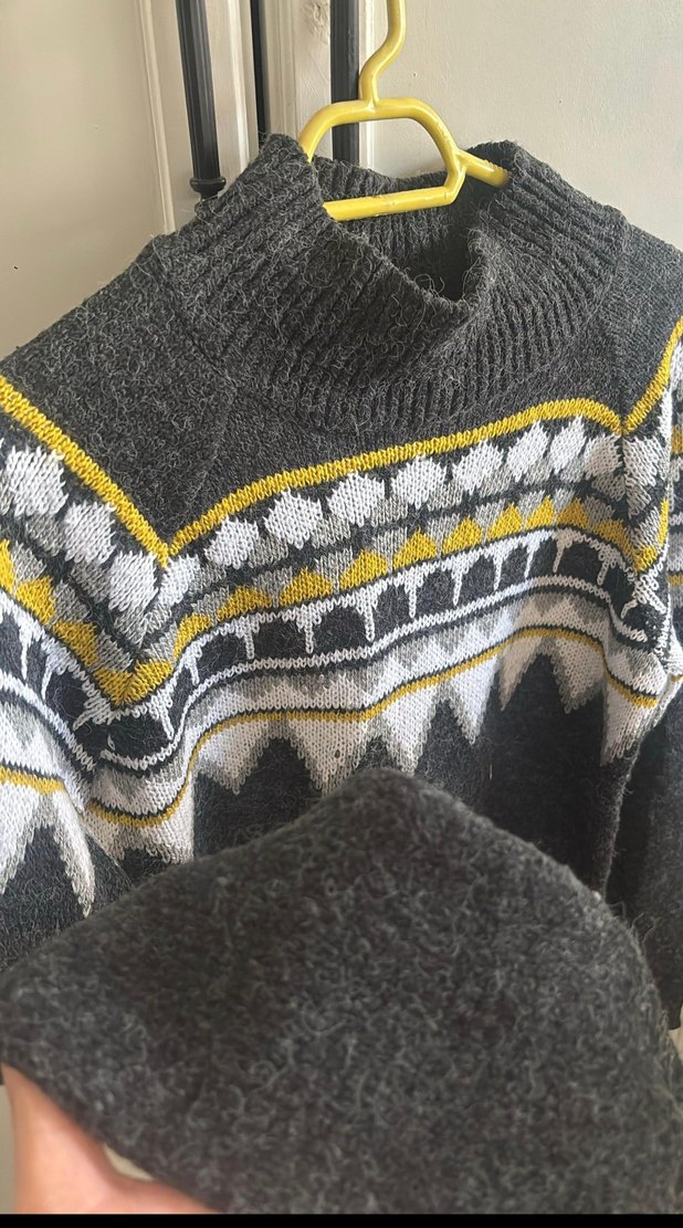 Bohem Gri Desenli Yüksek Yakalı Triko Kazak - Görsel 2