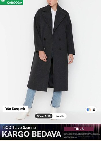 Gri Düğmeli Kaban - Görsel 4