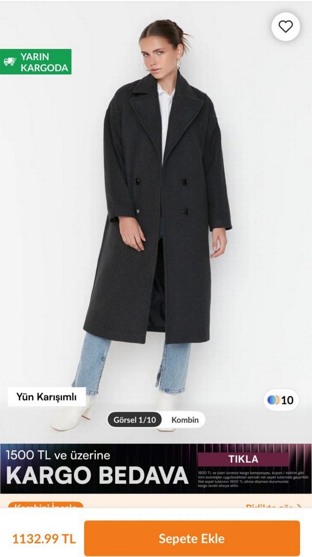 Gri Düğmeli Kaban - Görsel 4