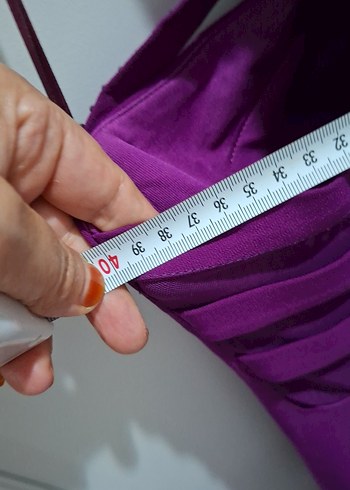 Mor Drapeli Straplez Uzun Kadın Abiye - Görsel 5