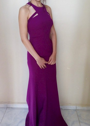 Mor Drapeli Straplez Uzun Kadın Abiye - Görsel 7