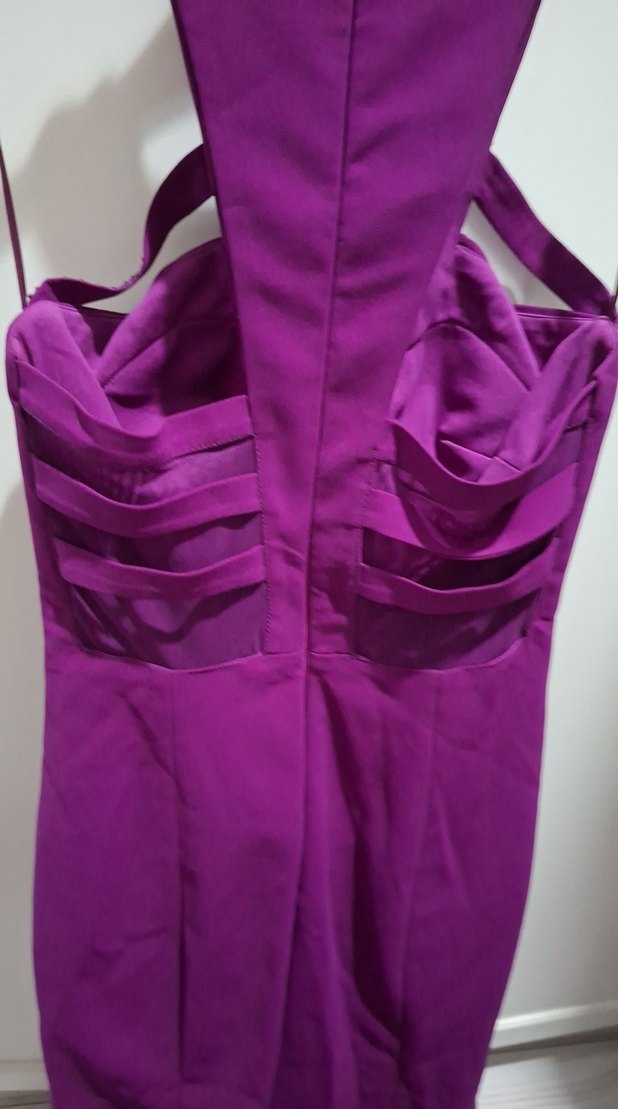 Mor Drapeli Straplez Uzun Kadın Abiye - Görsel 3